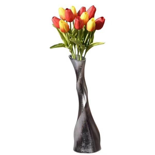 Aluminium-Casted Decorative Twisted Shape Flower Vase, Black Nickel 13.25 Inch, Uniquewise, Mfr#: QI004135